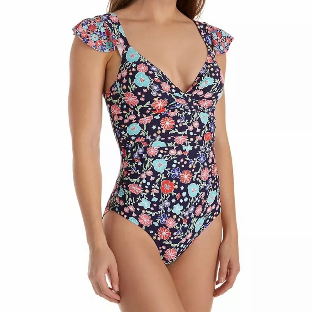 Anne Cole Swimsuit Navy Floral Cap sleeve NWT!